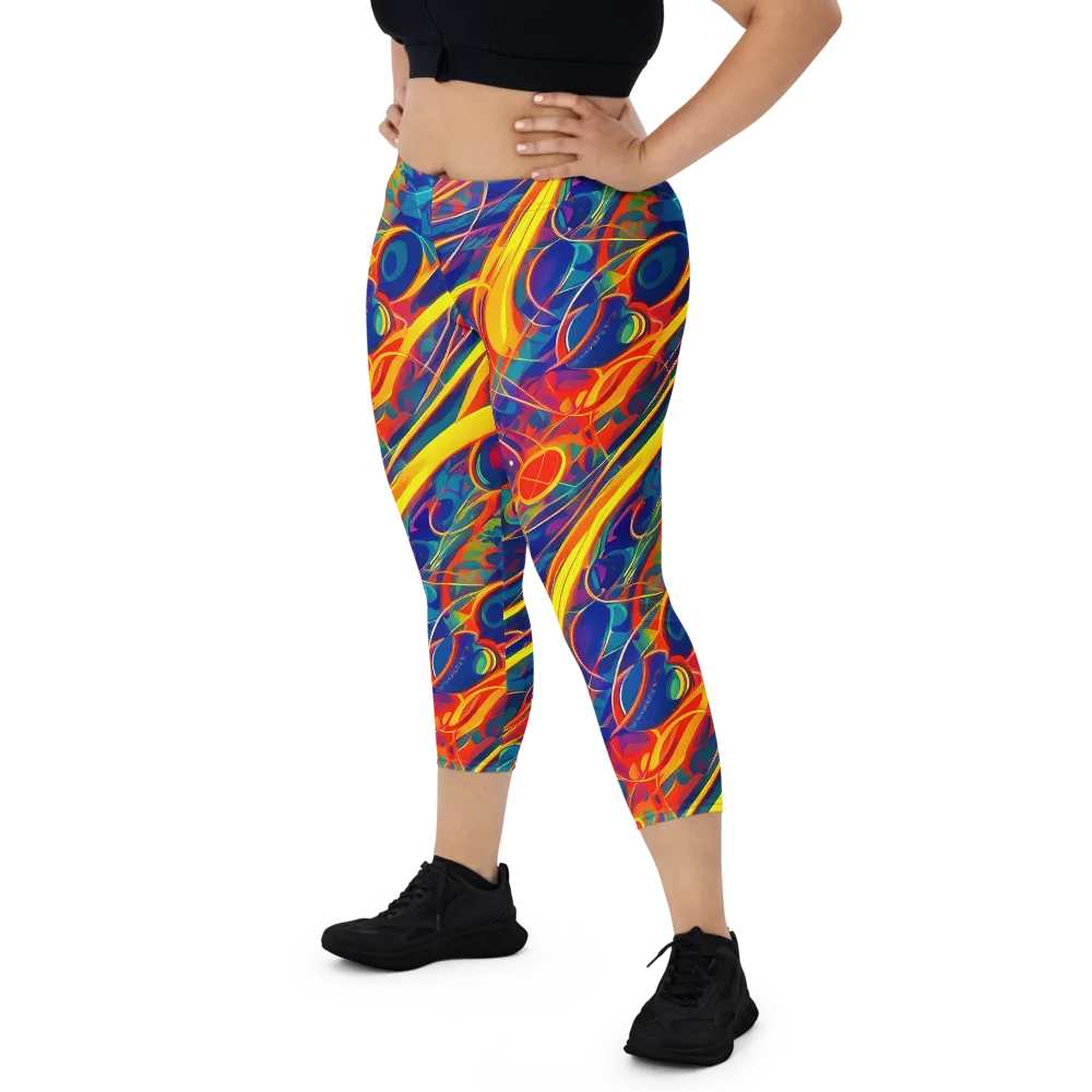 Abstract Blaze on Capri Leggings — Front