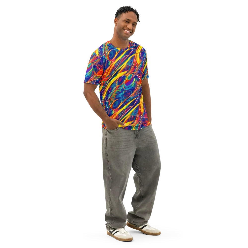 Abstract Blaze on Men's Cotton Crew Neck T-Shirt — Right Front