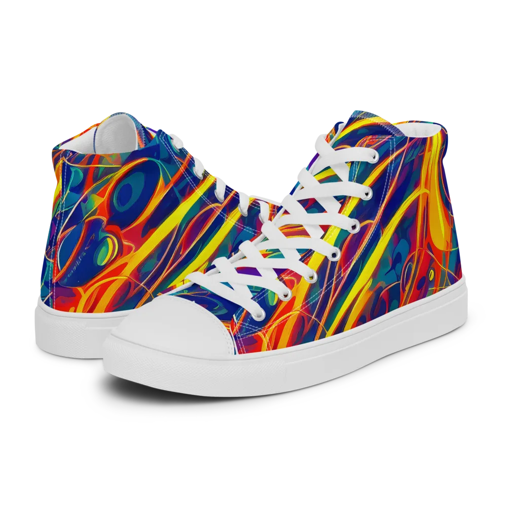 Abstract Blaze on Men's High Top Canvas Shoes — Left