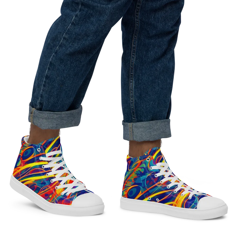 Abstract Blaze on Men's High Top Canvas Shoes — Right