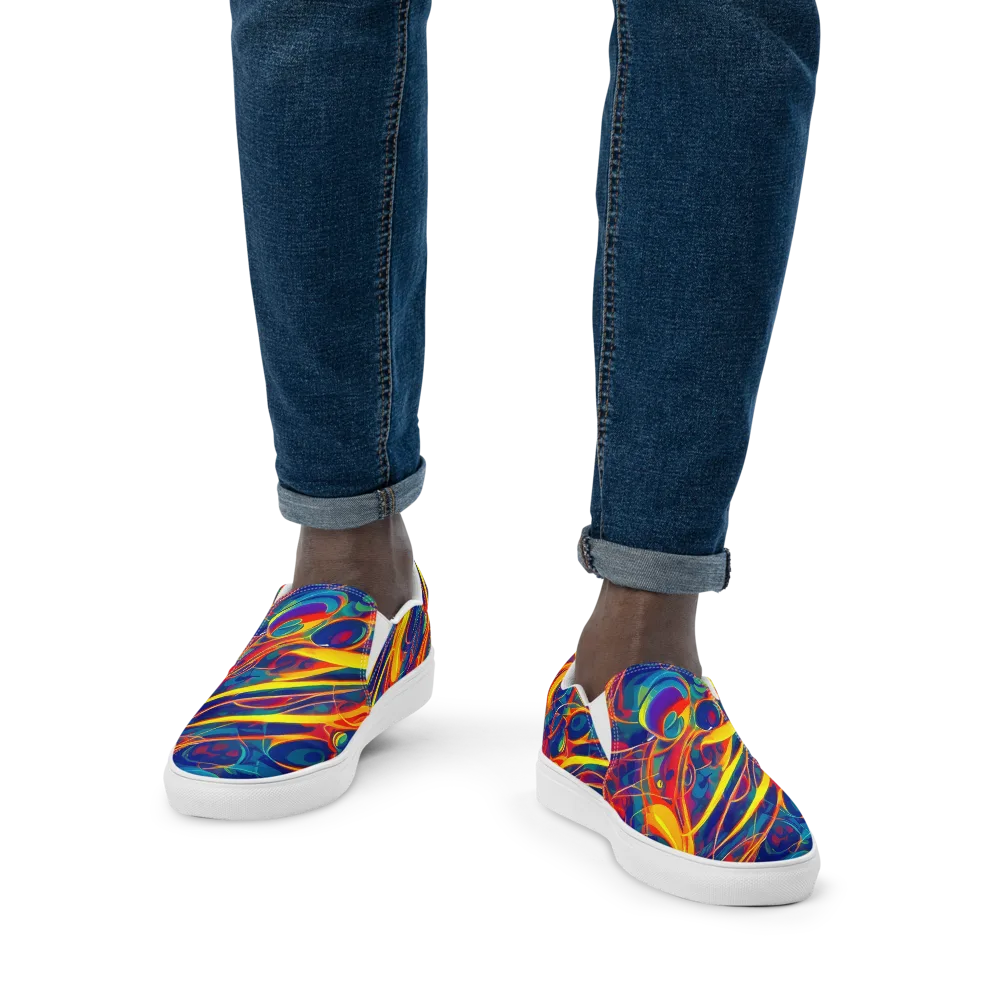 Abstract Blaze on Men's Slip-On Canvas Shoes — Front