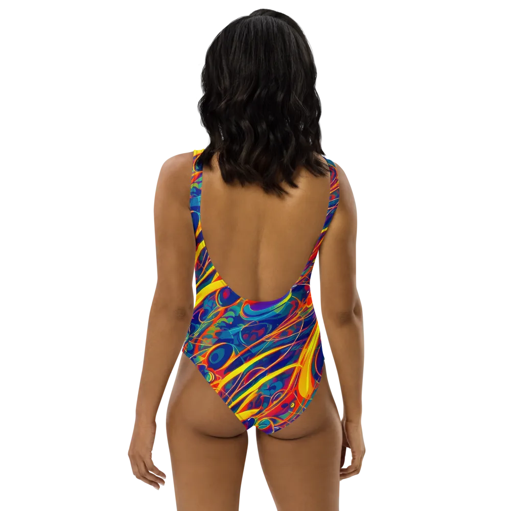 Abstract Blaze on One-Piece Swimsuit — Back