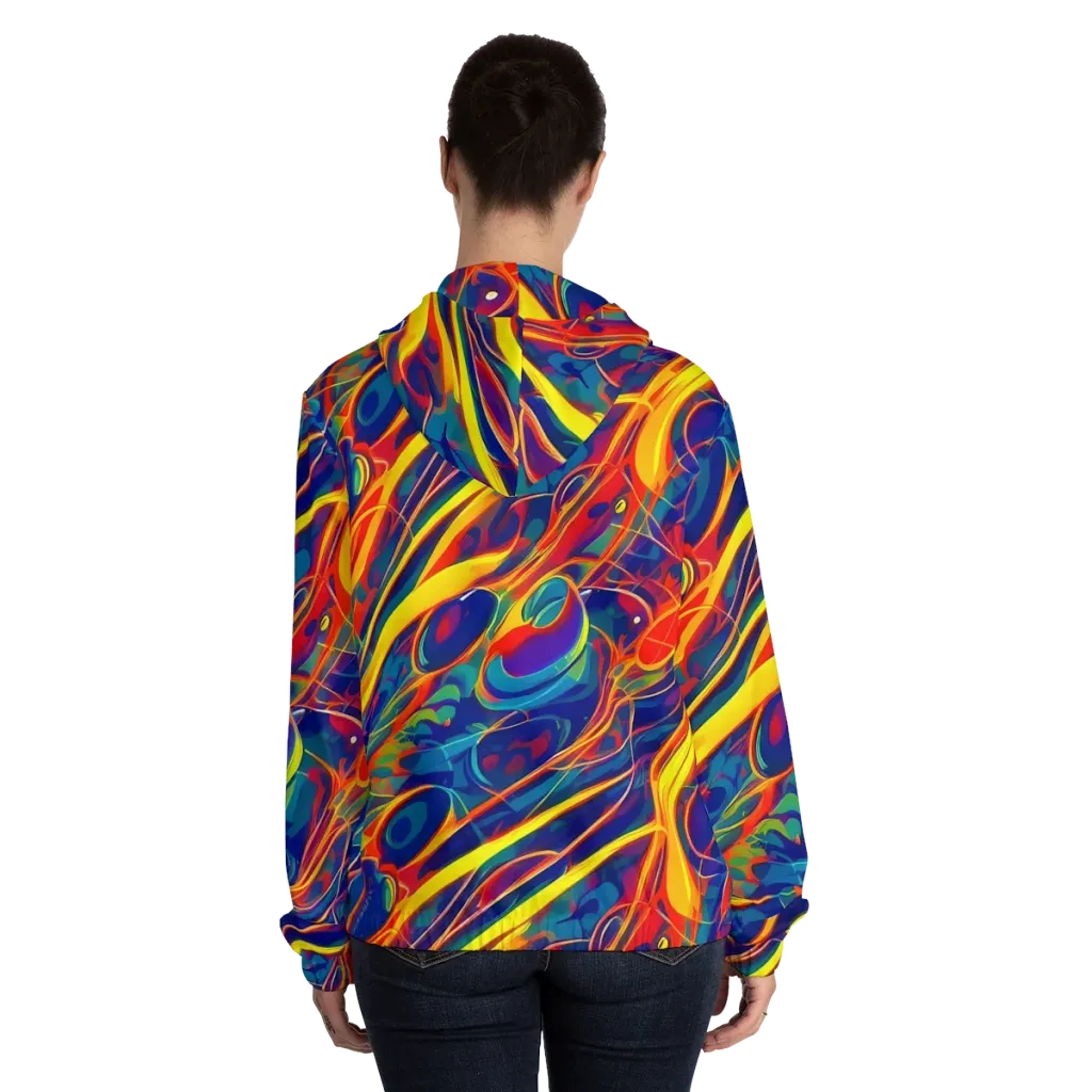 Abstract Blaze on Women's Full-Zip Hoodie — Back On Person