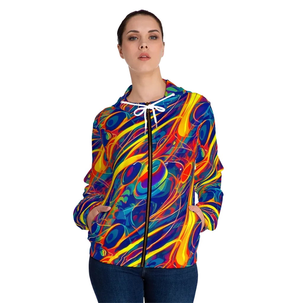 Abstract Blaze on Women's Full-Zip Hoodie — Front On Person