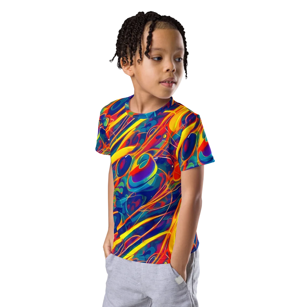 Abstract Blaze on Kids Crew Neck T-Shirt — Left Front