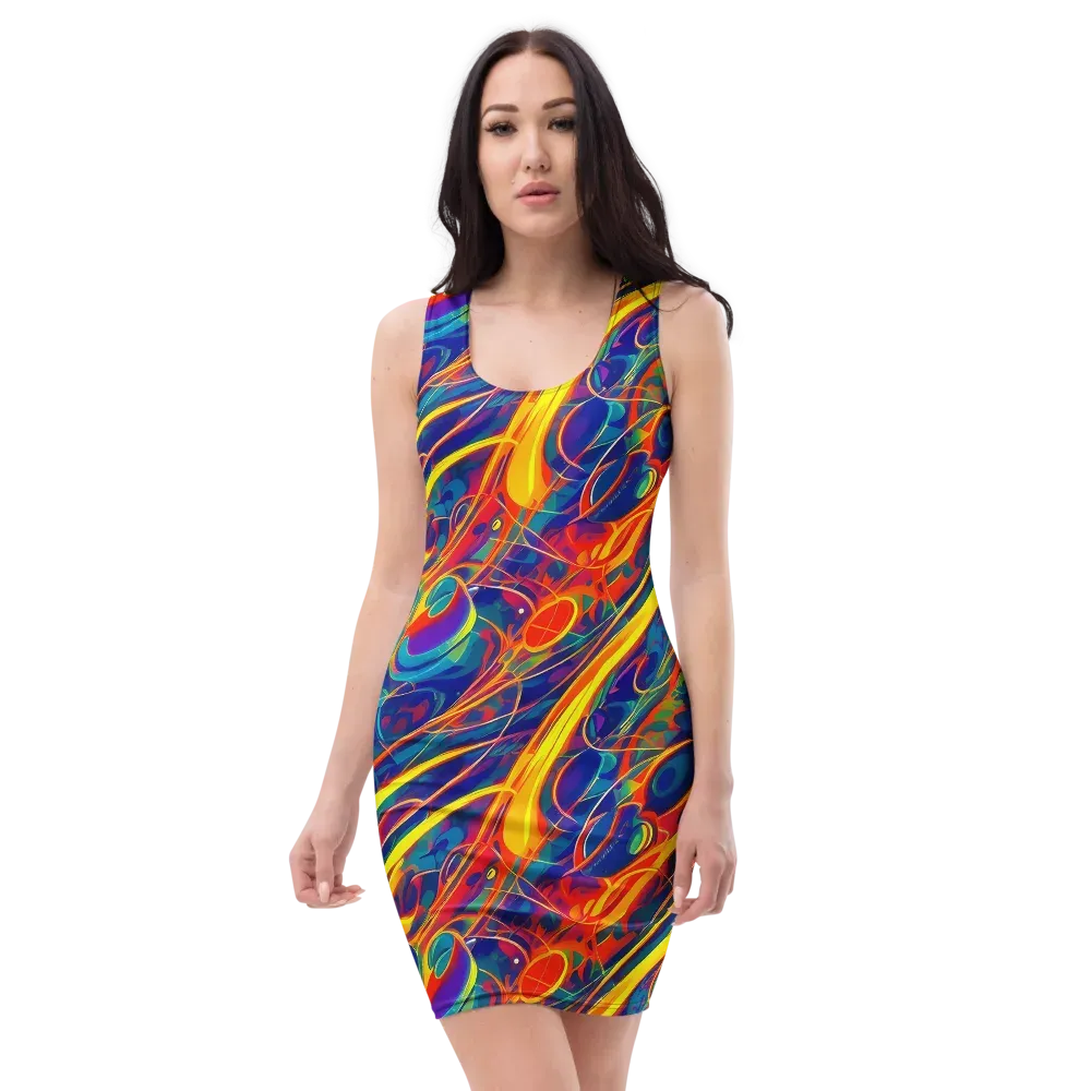 Abstract Blaze on Bodycon Dress — Front