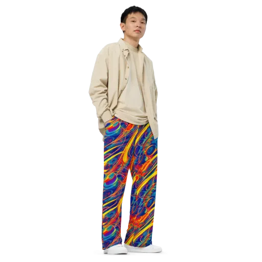 Abstract Blaze on a Wide-Leg Pants