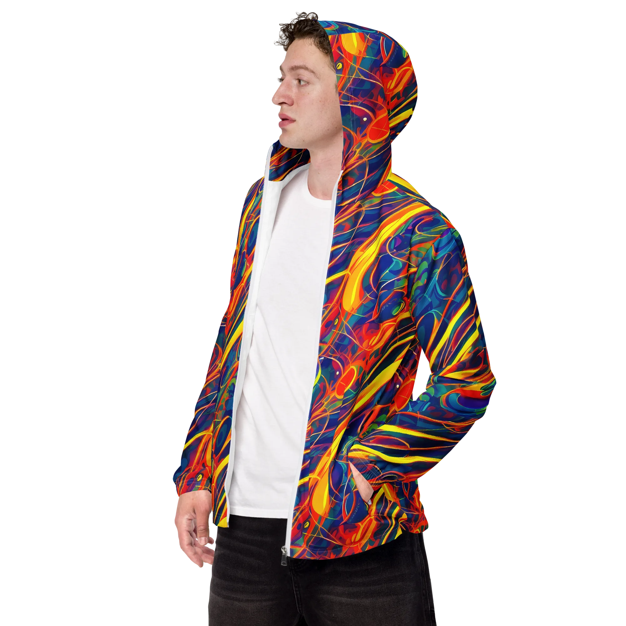 Abstract Blaze on Men's Windbreaker — Left Front