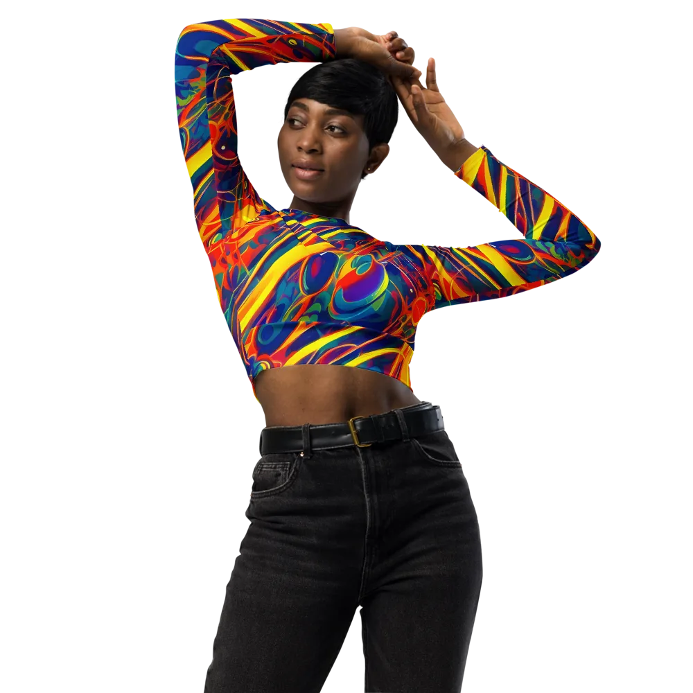 Abstract Blaze on Long Sleeve Crop Top — Front