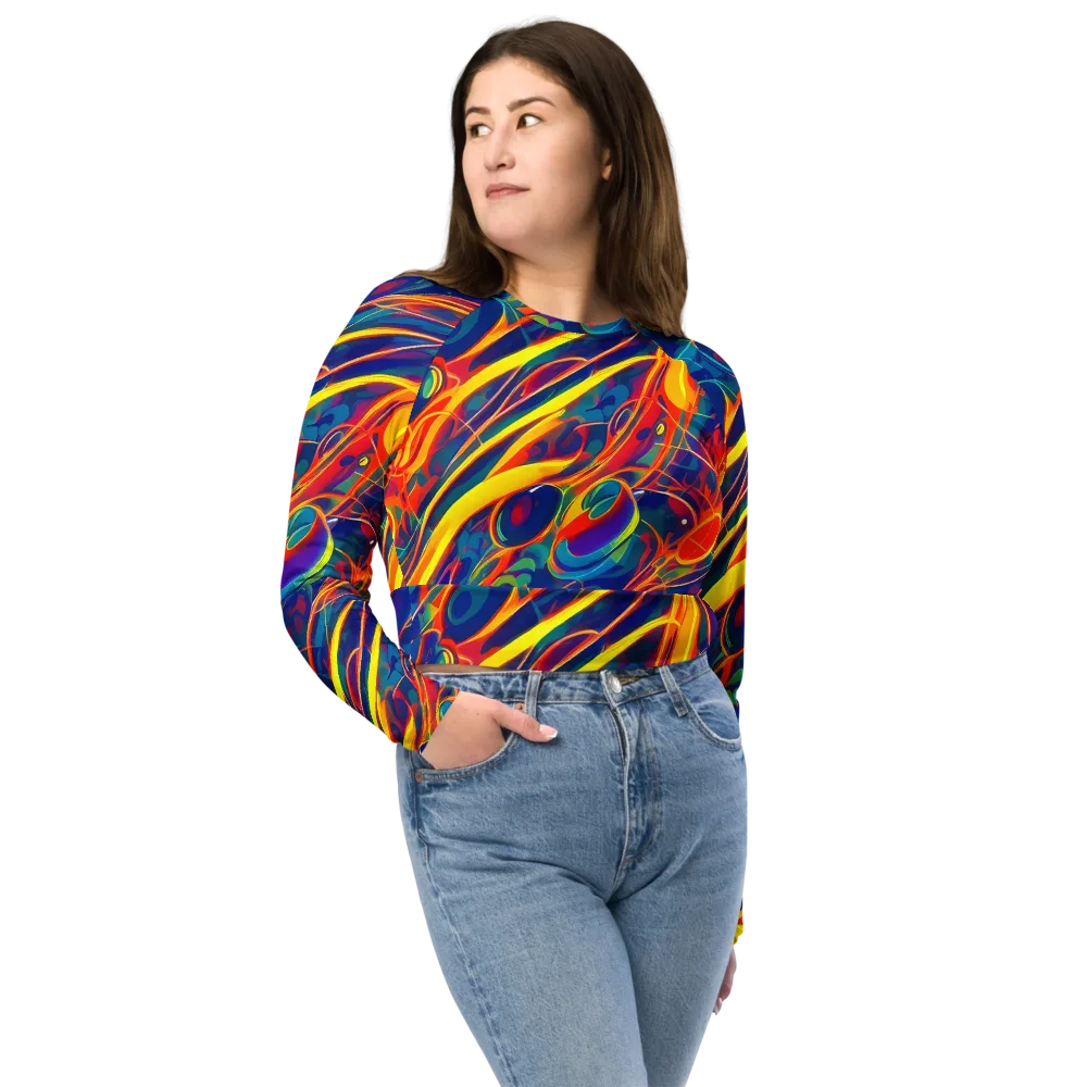 Abstract Blaze on Long Sleeve Crop Top — Front