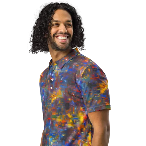 Abstract Conflux on a Men's Slim Fit Polo Shirt