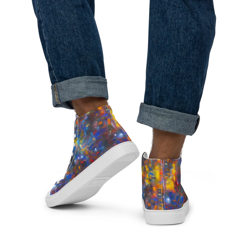 Abstract Conflux on Men's High Top Canvas Shoes — Back