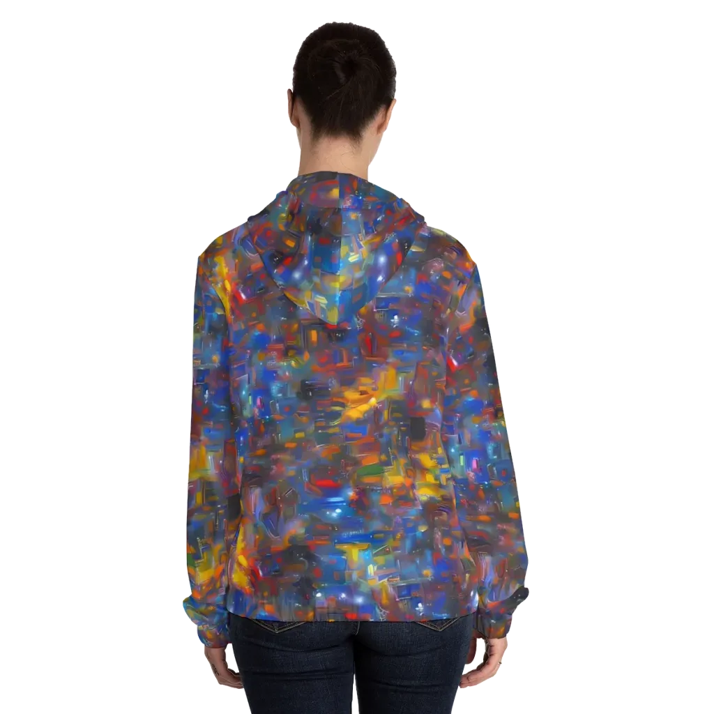 Abstract Conflux on Women's Full-Zip Hoodie — Back On Person
