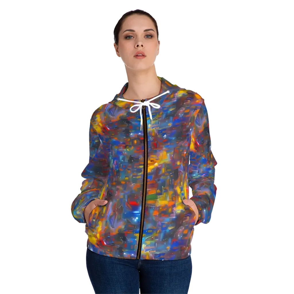 Abstract Conflux on Women's Full-Zip Hoodie — Front On Person