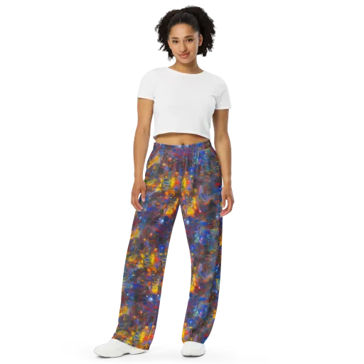 Abstract Conflux on a Wide-Leg Pants