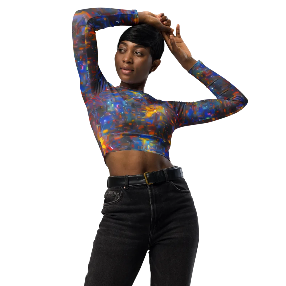 Abstract Conflux on Long Sleeve Crop Top — Front