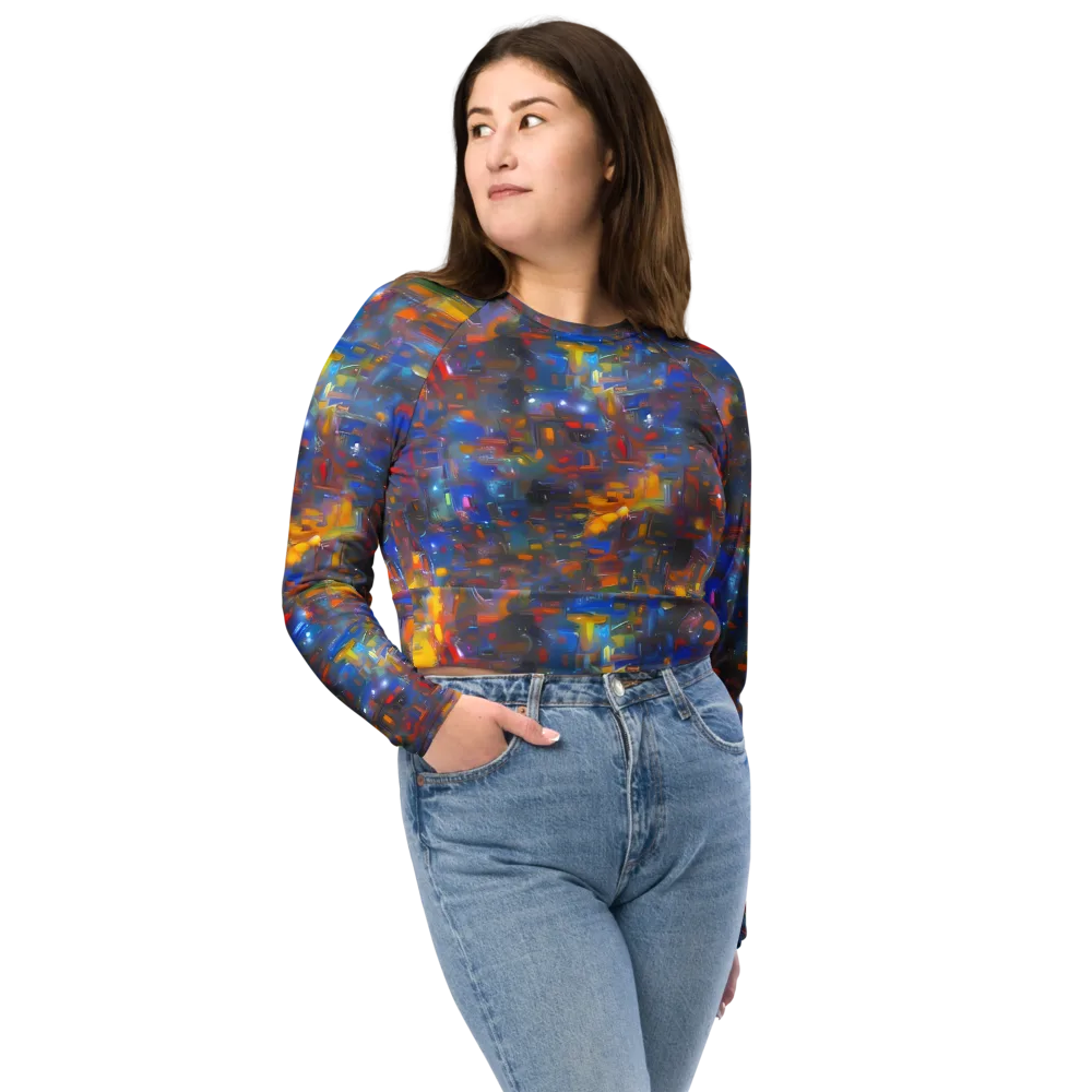 Abstract Conflux on Long Sleeve Crop Top — Front