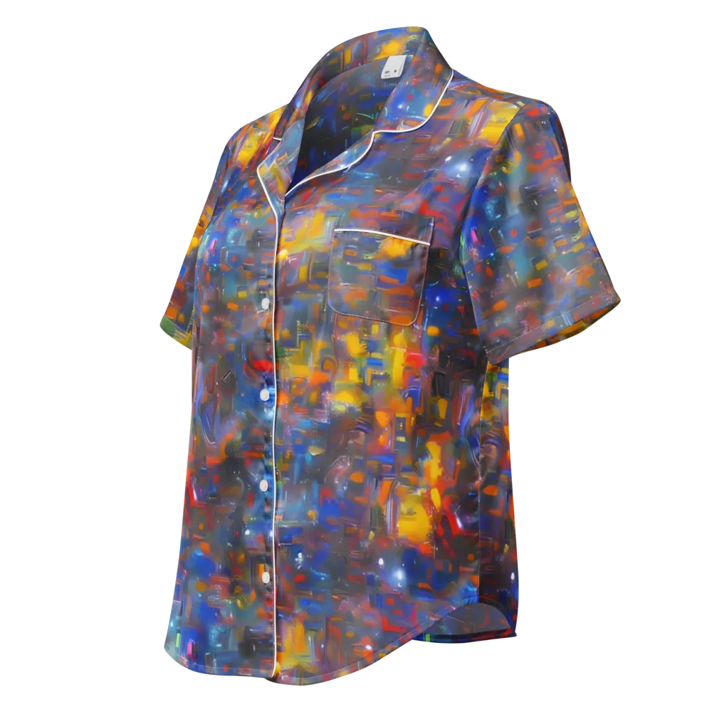 Abstract Conflux on Women's Short Sleeve Pajama Top — Left Front