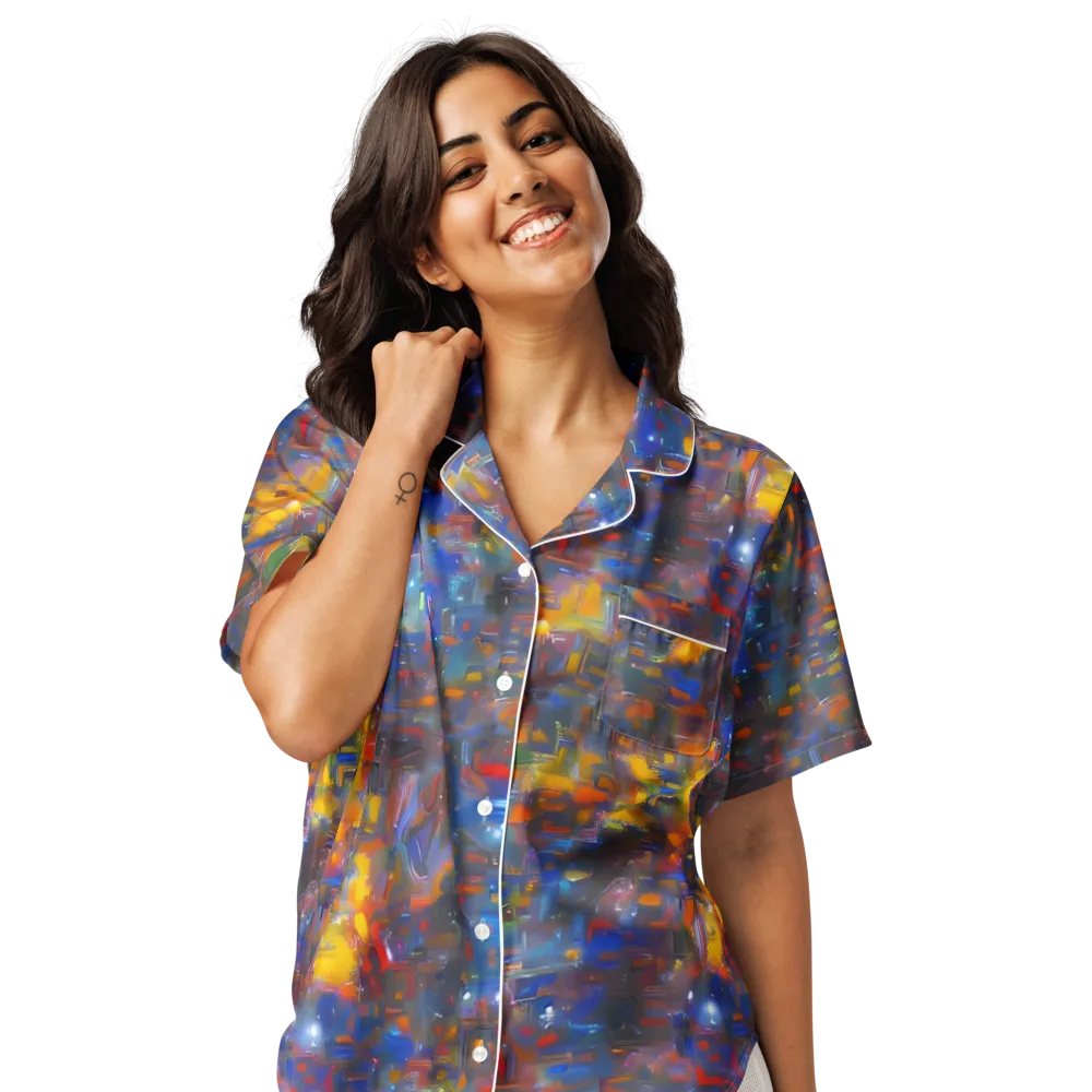 Abstract Conflux on Women's Short Sleeve Pajama Top — Front