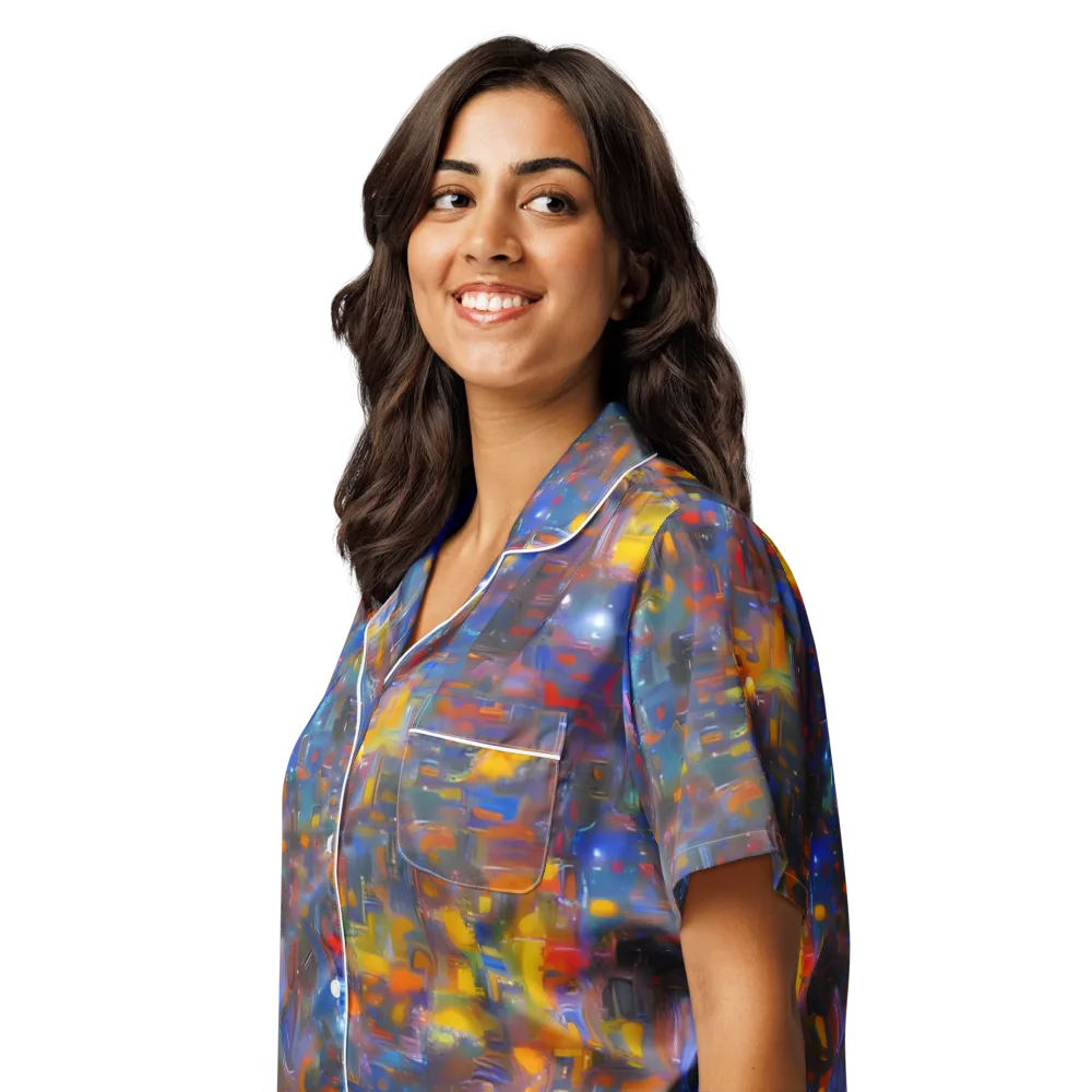 Abstract Conflux on Women's Short Sleeve Pajama Top — Left Front