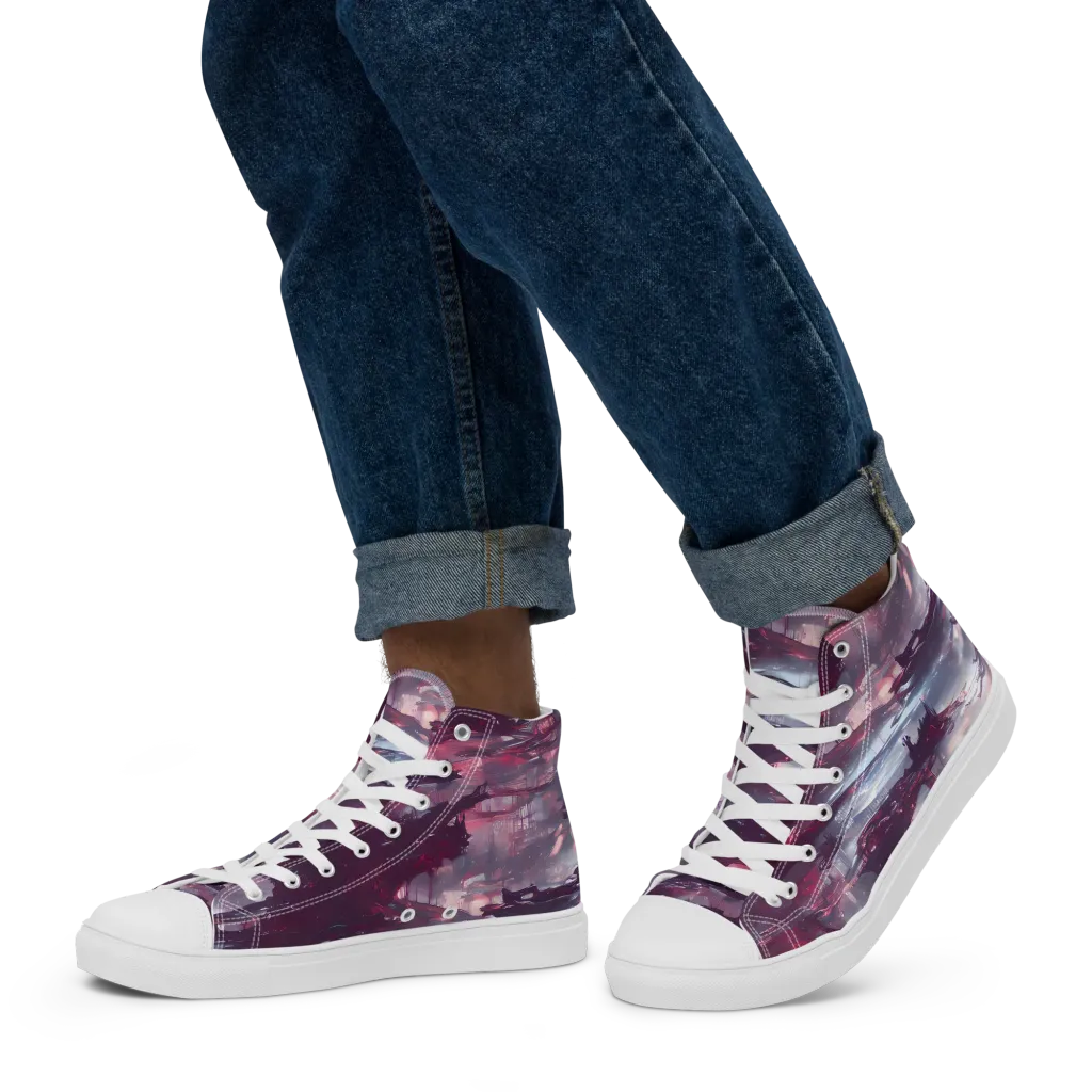 Twilight Fortresses on Men's High Top Canvas Shoes — Left