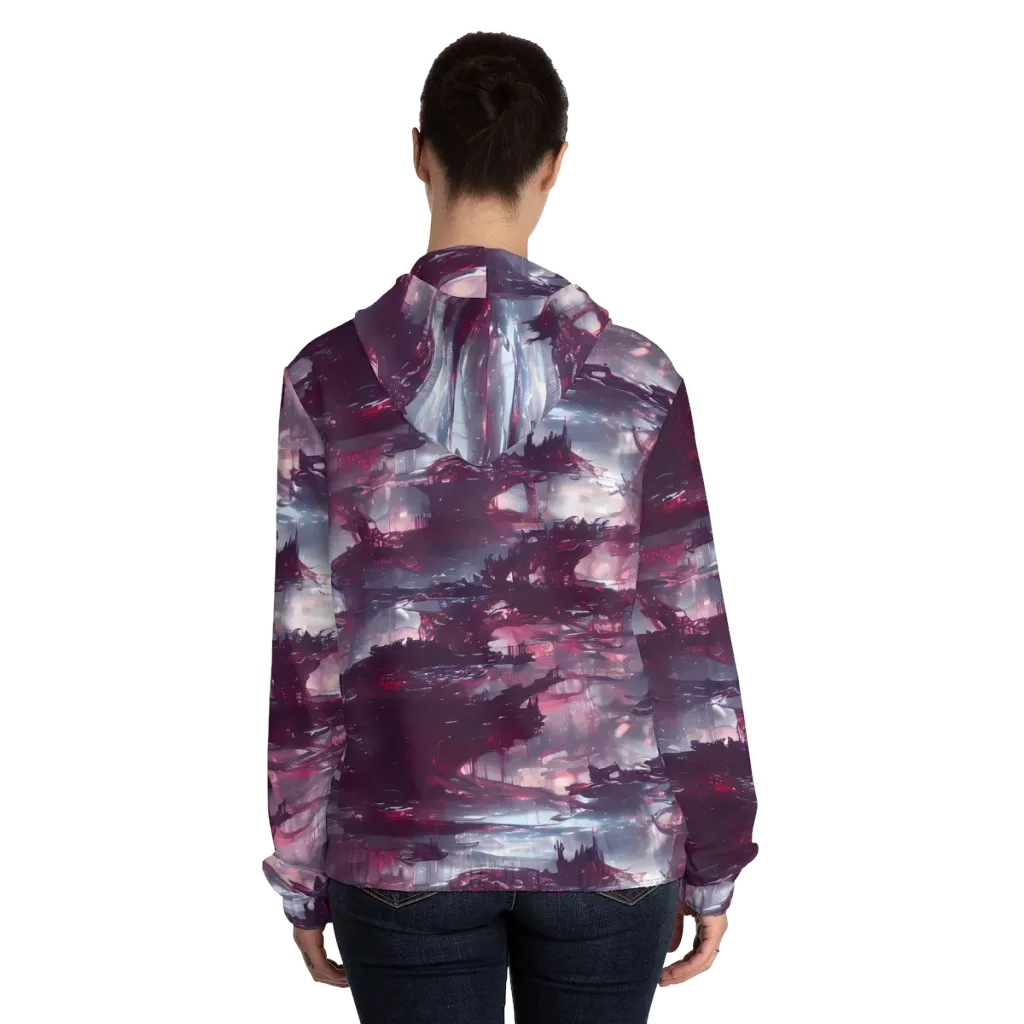 Twilight Fortresses on Women's Full-Zip Hoodie — Back On Person