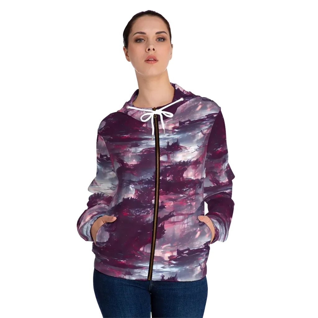 Twilight Fortresses on Women's Full-Zip Hoodie — Front On Person