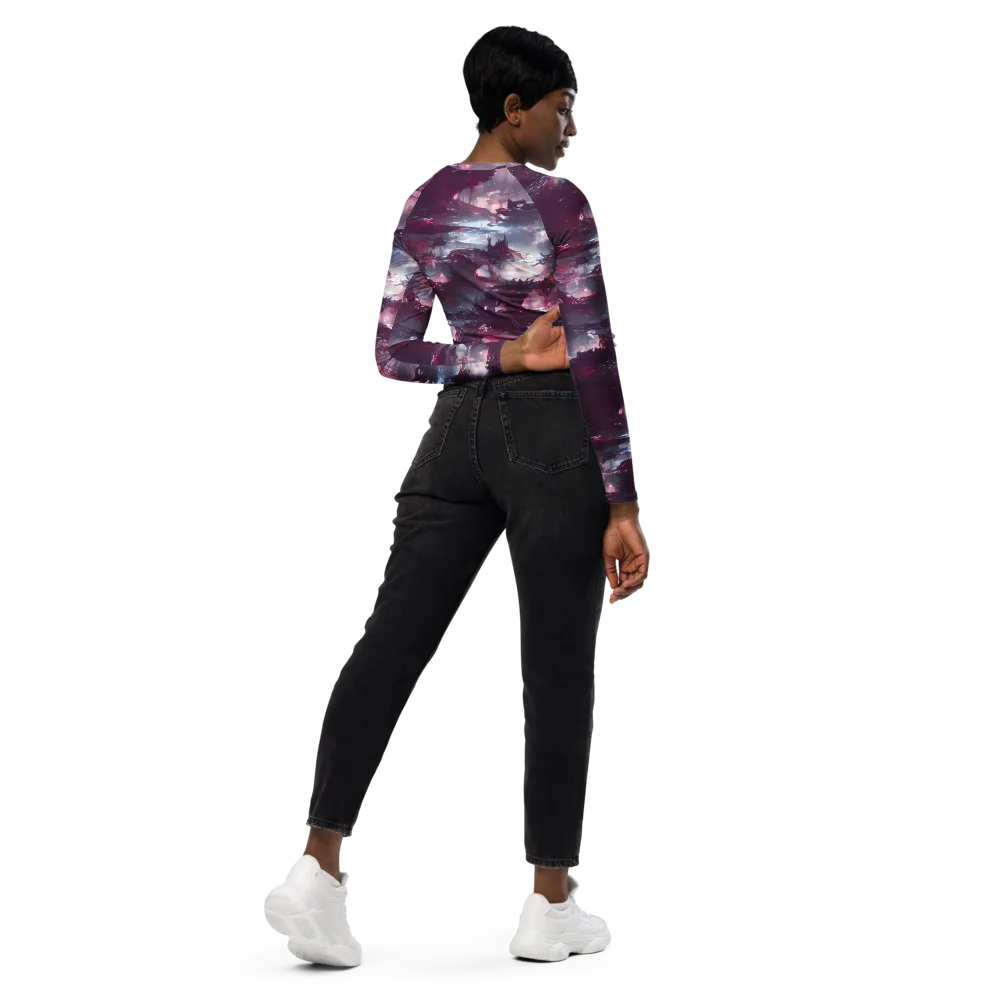 Twilight Fortresses on Long Sleeve Crop Top — Right Back