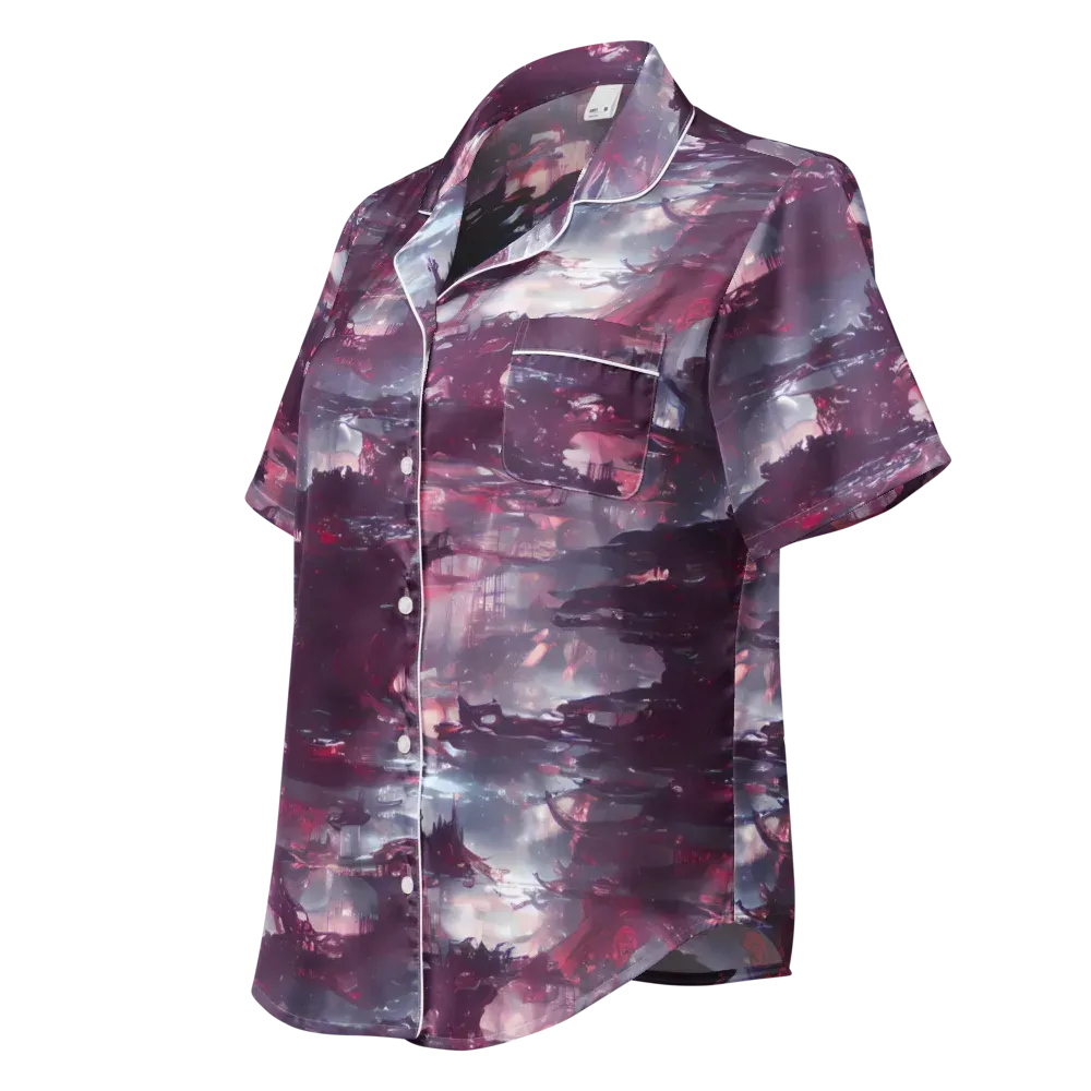 Twilight Fortresses on Women's Short Sleeve Pajama Top — Left Front