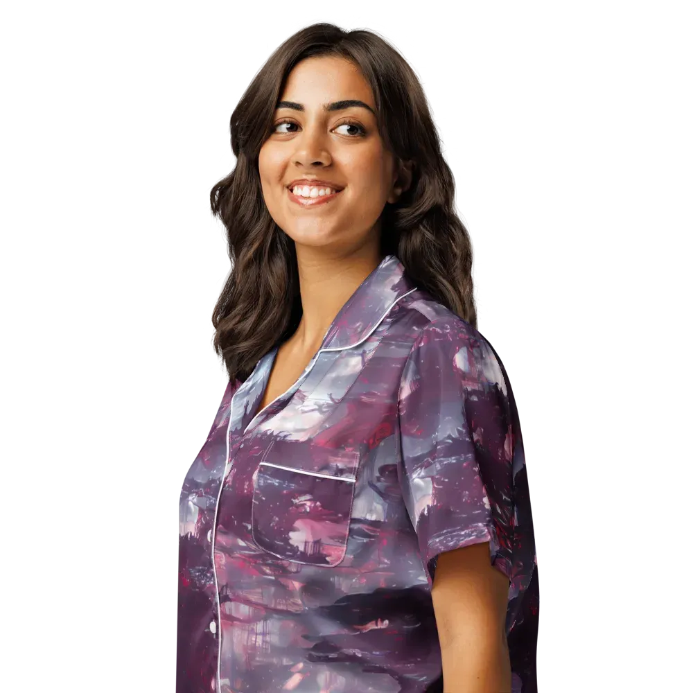 Twilight Fortresses on Women's Short Sleeve Pajama Top — Left Front