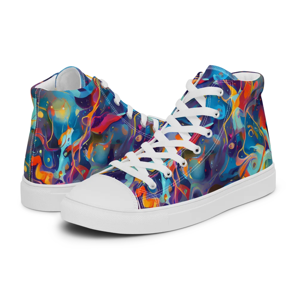 Whimsical Fusion on Men's High Top Canvas Shoes — Left