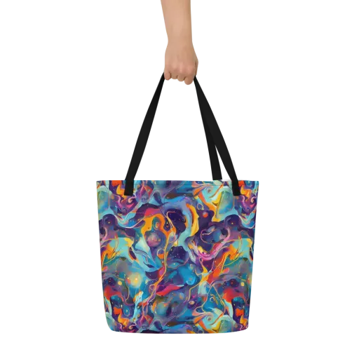 Whimsical Fusion on a Large Tote Bag W/ Pocket