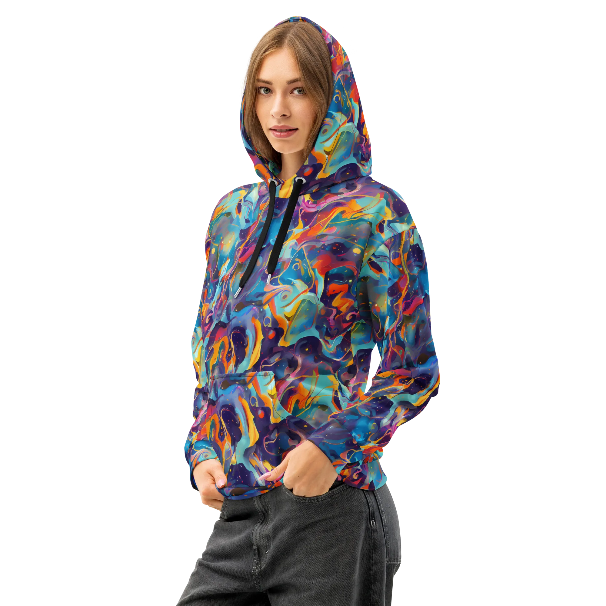 Whimsical Fusion on Cotton Hoodie — Left Front
