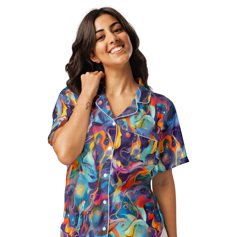 Whimsical Fusion on Women's Short Sleeve Pajama Top — Front