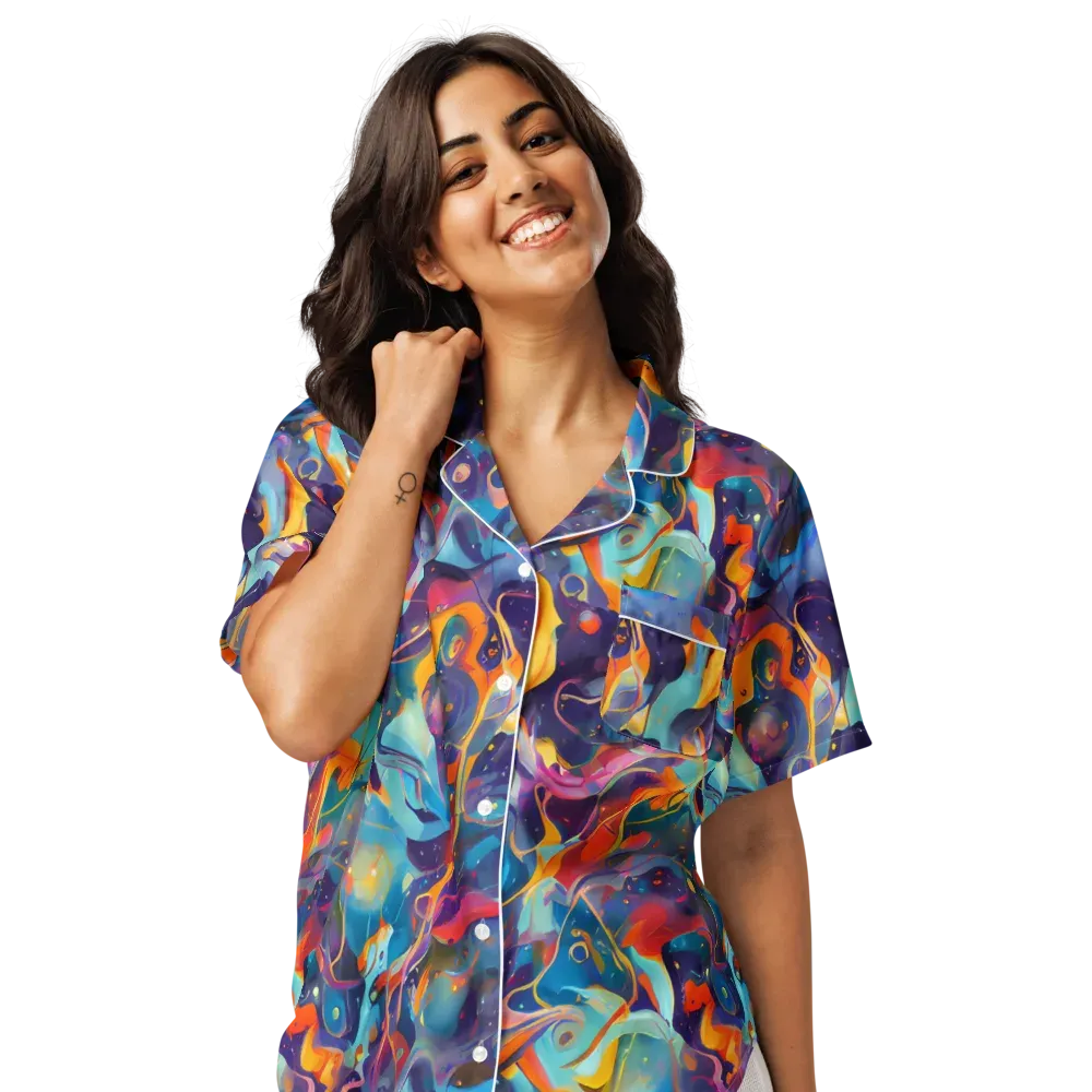 Whimsical Fusion on Women's Short Sleeve Pajama Top — Front