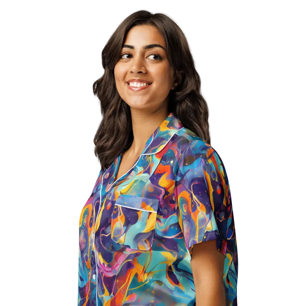 Whimsical Fusion on Women's Short Sleeve Pajama Top — Left Front