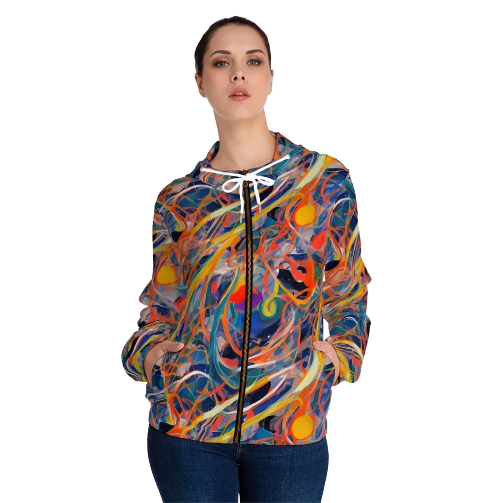 Vivid Tangle on Women's Full-Zip Hoodie — Front On Person