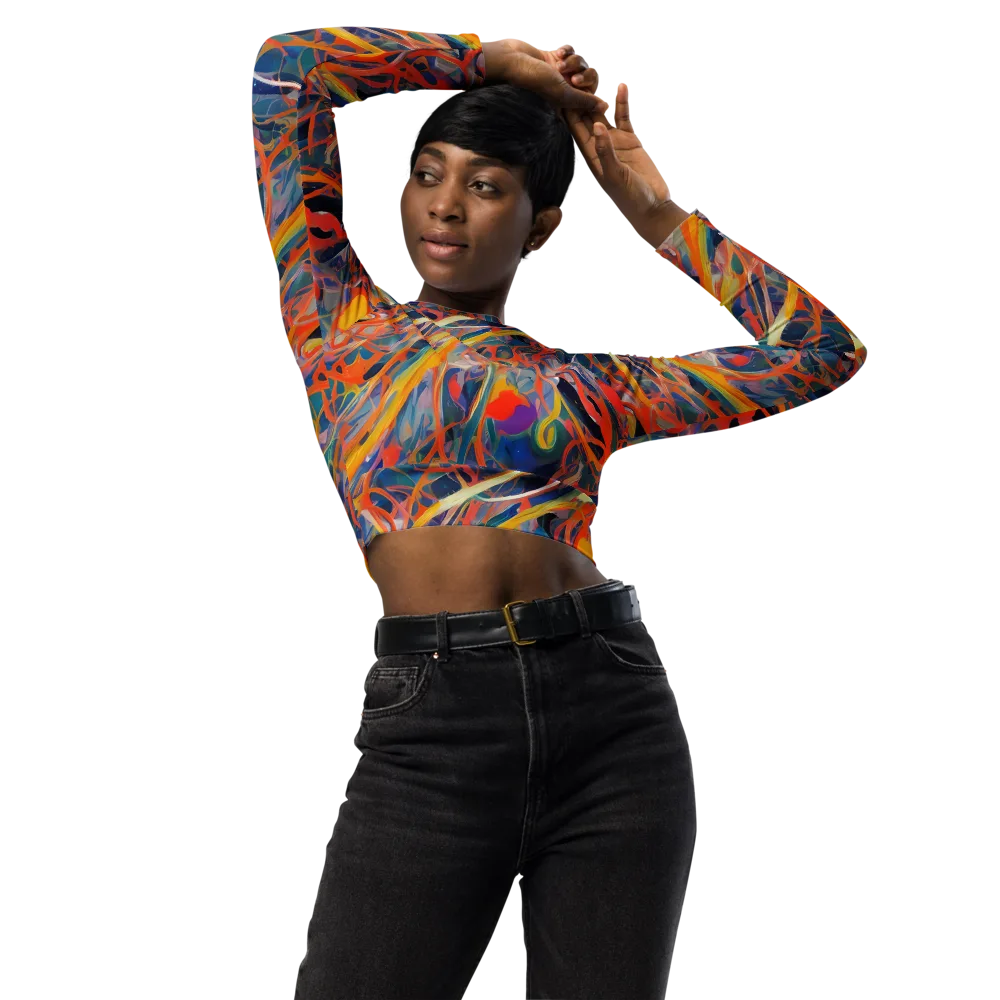 Vivid Tangle on Long Sleeve Crop Top — Front