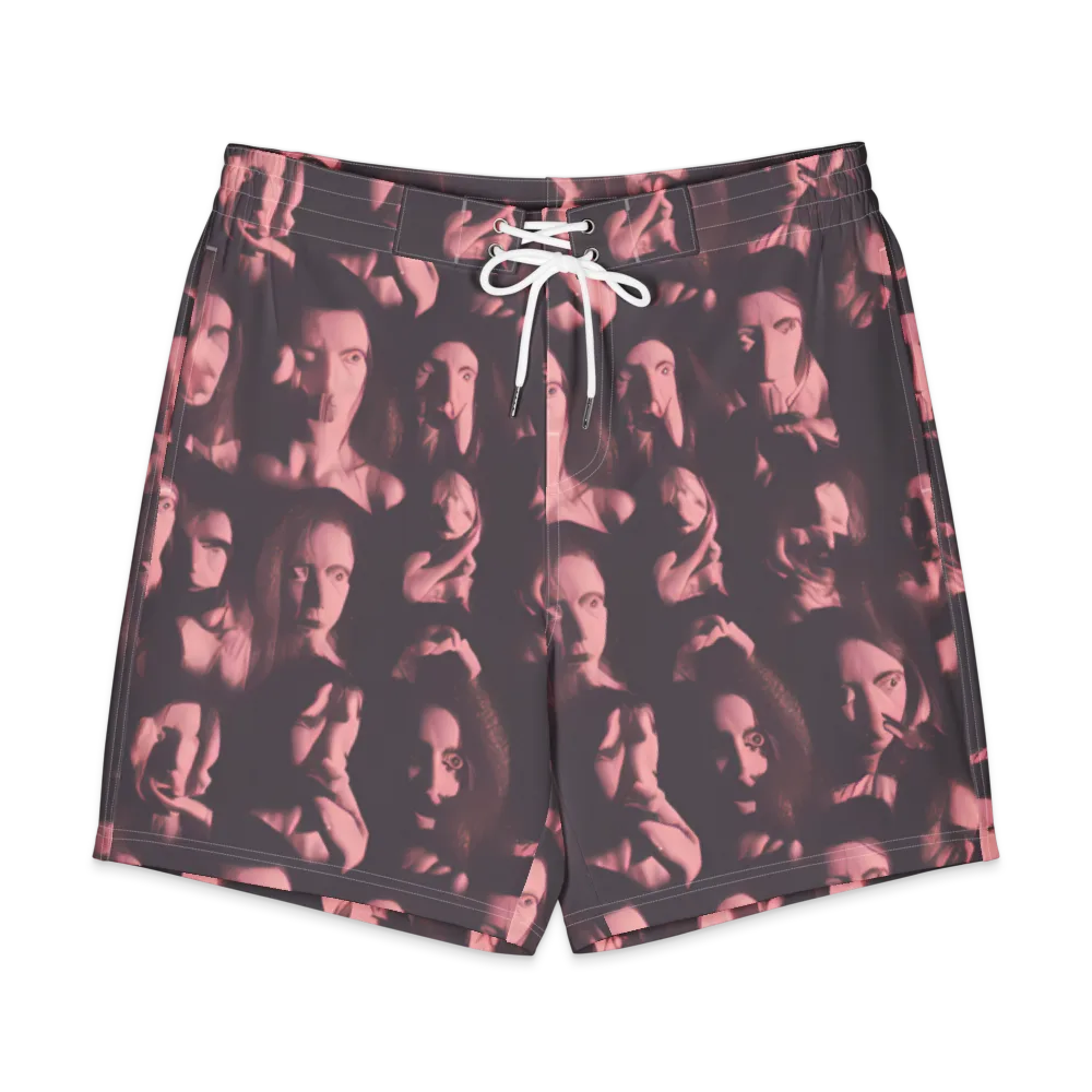 Portrait Whispers on Men's Board Shorts — Front