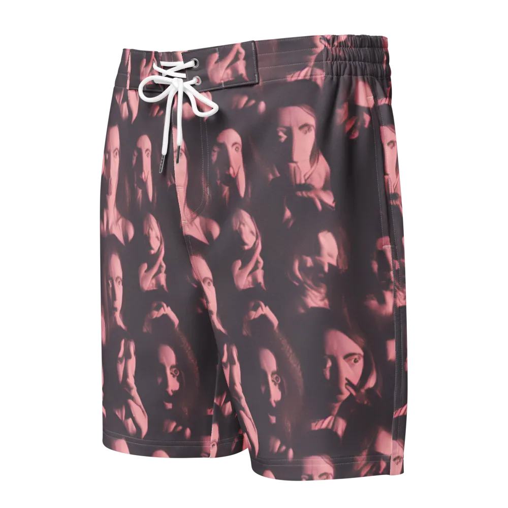 Portrait Whispers on Men's Board Shorts — Front