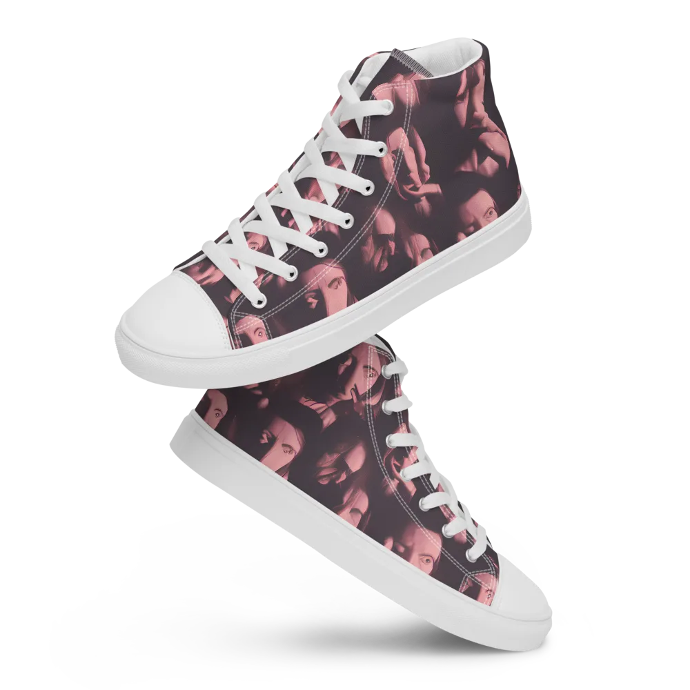 Portrait Whispers on Men's High Top Canvas Shoes — Front