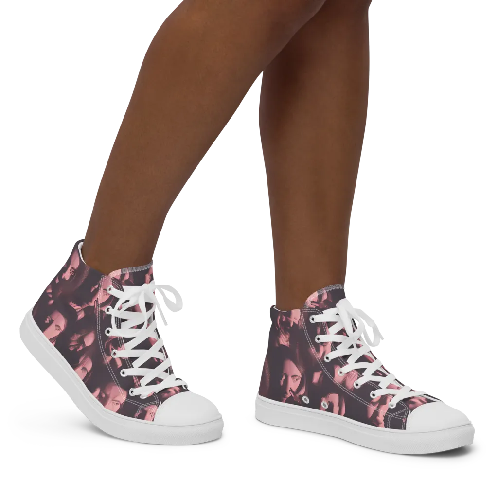 Portrait Whispers on Women's High Top Canvas Shoes — Right