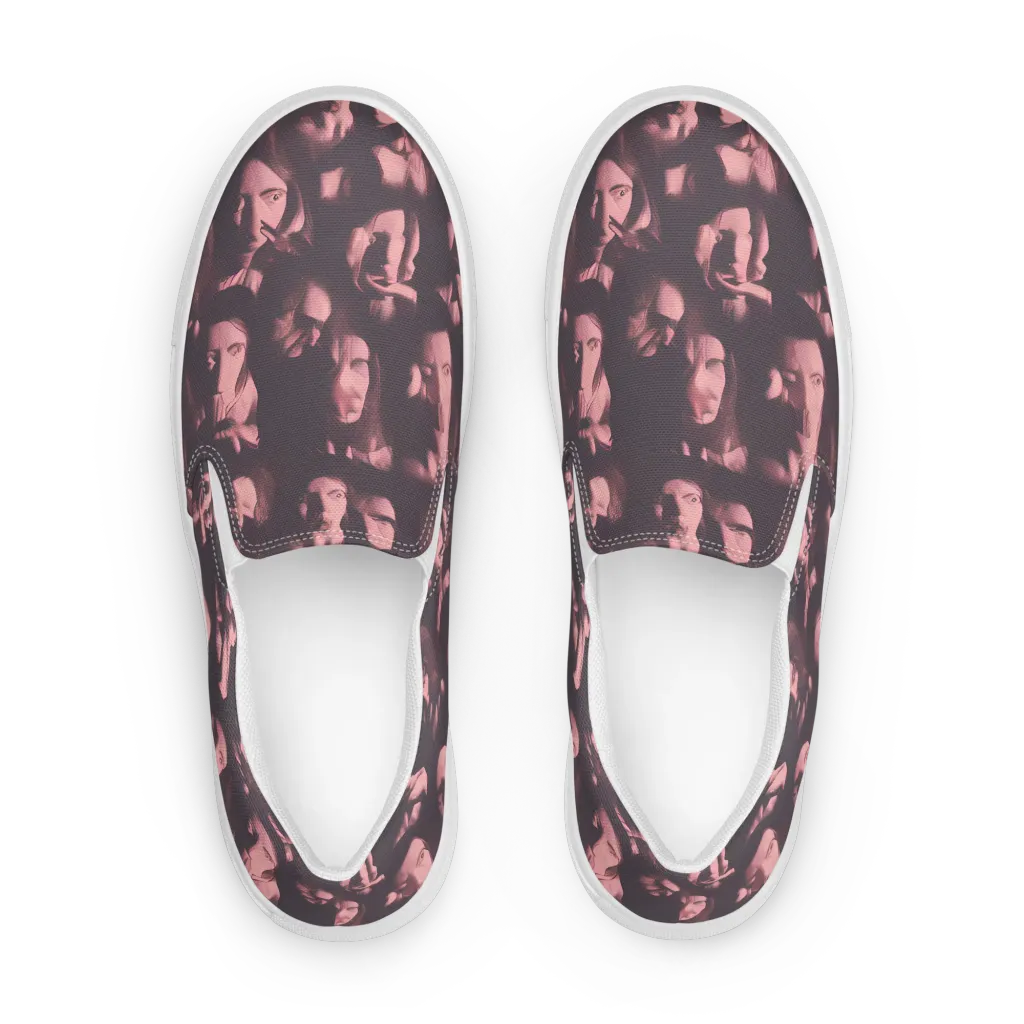 Portrait Whispers on Men's Slip-On Canvas Shoes — Front