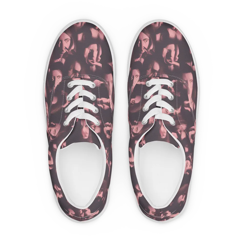 Portrait Whispers on Men's Lace-Up Canvas Shoes — Front