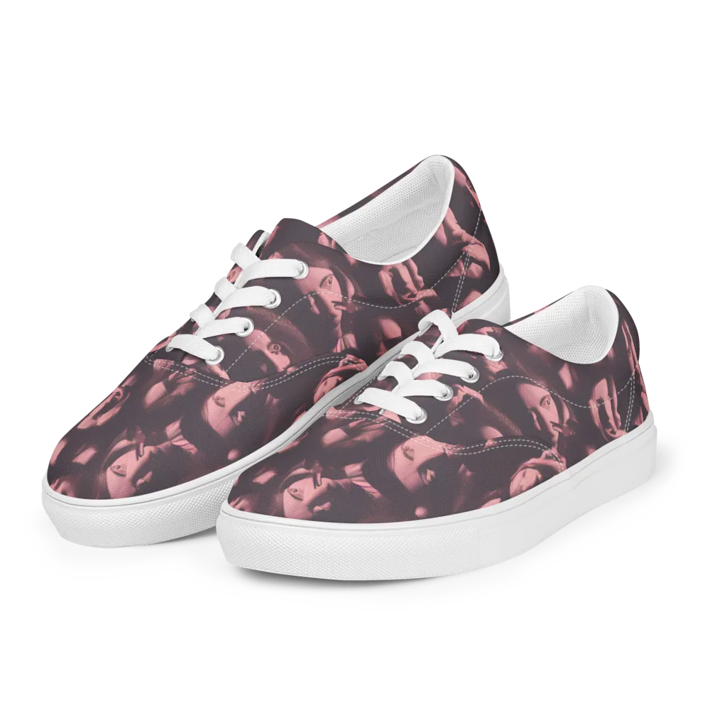 Portrait Whispers on Men's Lace-Up Canvas Shoes — Left Front