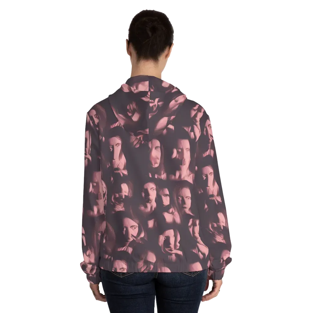 Portrait Whispers on Women's Full-Zip Hoodie — Back On Person
