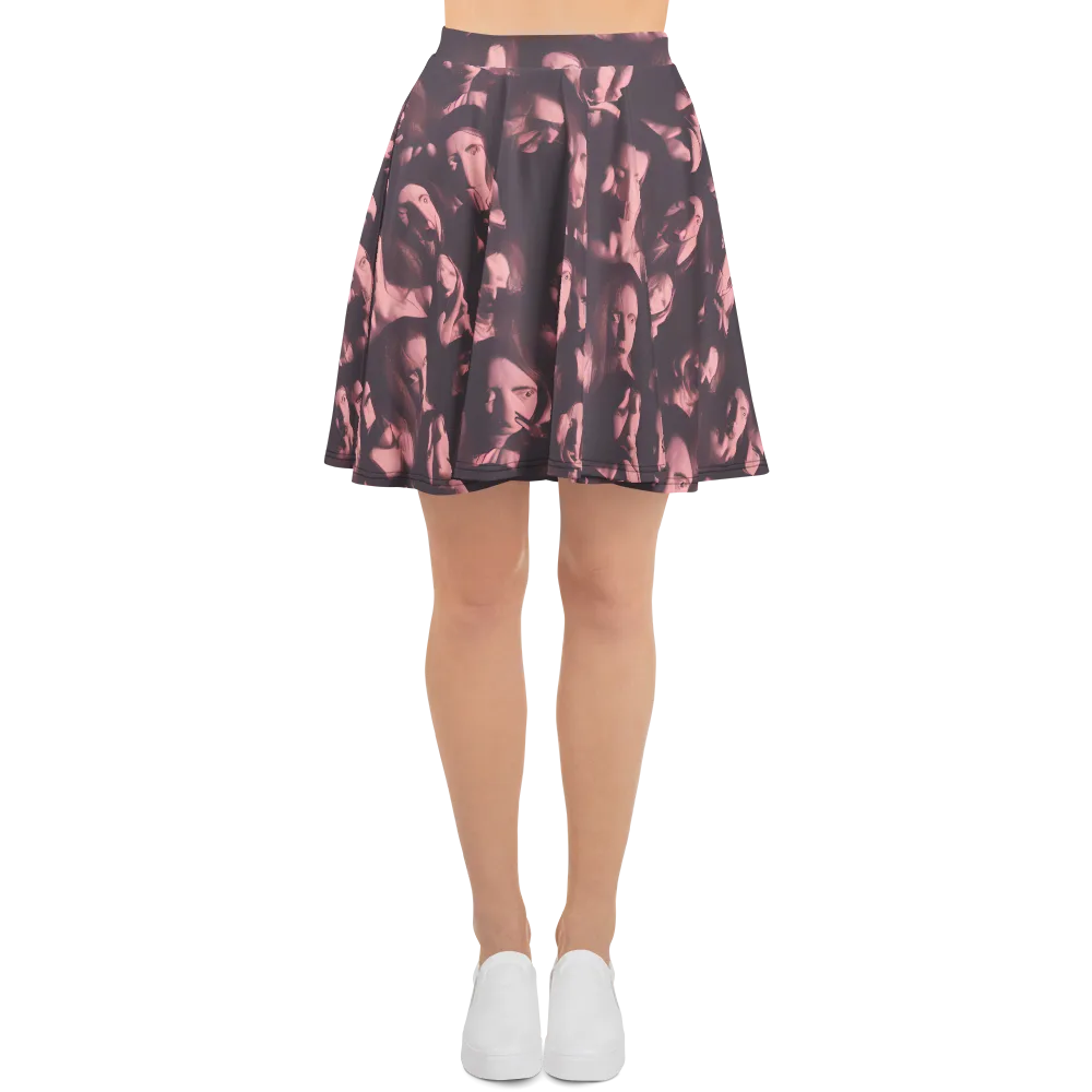 Portrait Whispers on Skater Skirt — Front