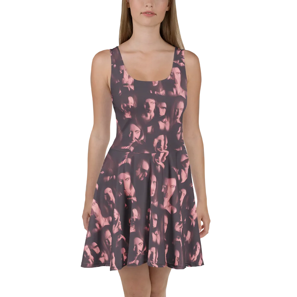 Portrait Whispers on Skater Dress — Front