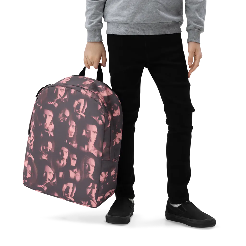 Portrait Whispers on Minimalist Backpack — Zoomed-in
