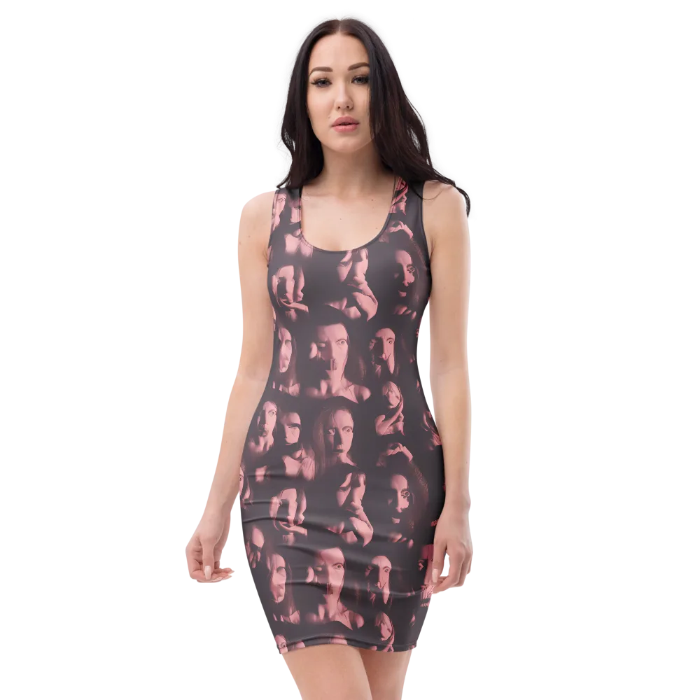 Portrait Whispers on Bodycon Dress — Front